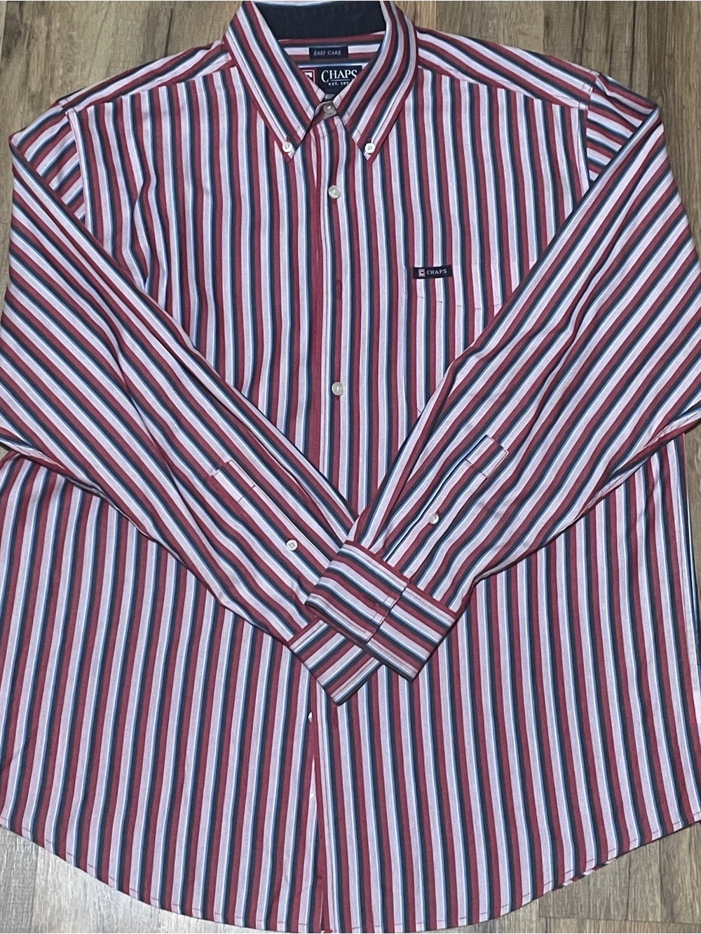 Chaps Men's Red Black White Striped Button Down Shirt Medium